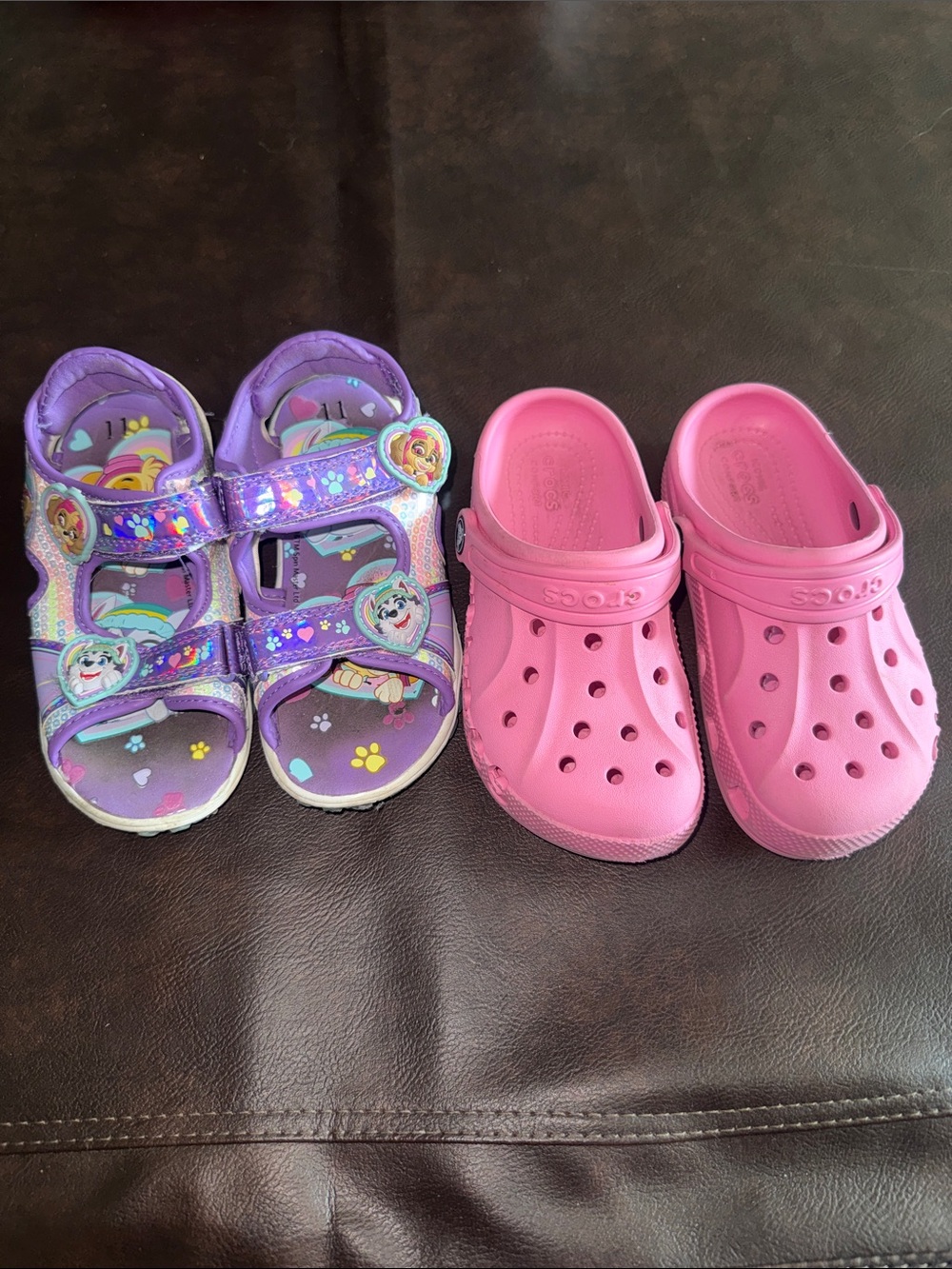 CROCS Pink Clog Sandals & Purple Paw Patrol Glitter Sandals